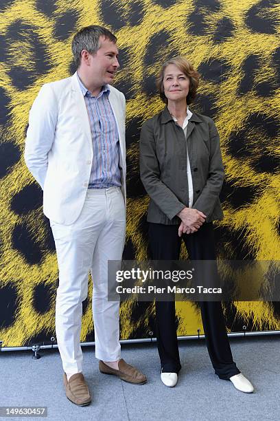 Olivier Pere and Charlotte Rampling attend the Excellence Award Moet & Chandon photocall during the 65th Locarno Film Festival on August 1, 2012 in...