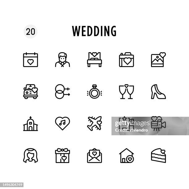 wedding line icon set. editable stroke. pixel perfect. - spring wedding proposal stock illustrations