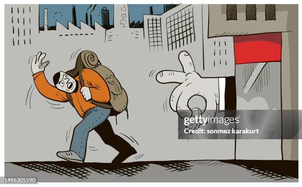 young man protesting low wages and leaving his country - releasing money stock illustrations