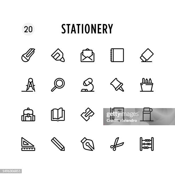 stationery line icon set. editable stroke. pixel perfect. - pencil sharpener stock illustrations