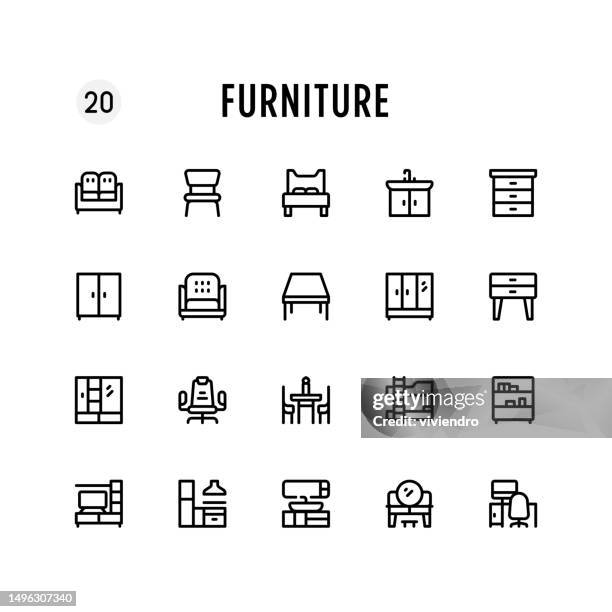 furniture line icon set. editable stroke. pixel perfect. - plants wood furniture vector stock illustrations