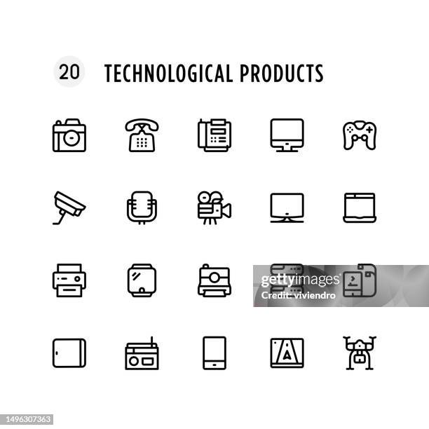 technological tools line icon set. editable stroke. pixel perfect. - game controller hand stock illustrations