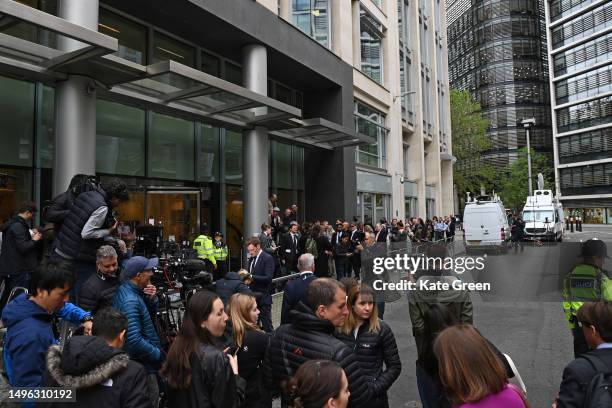 Press photographers gather outside the Rolls Building at High Court where Prince Harry, Duke of Sussex, is due to give evidence at the Mirror Group...