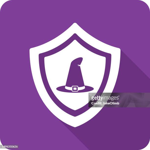 shield witch hat icon silhouette 1 - wizard stock illustrations