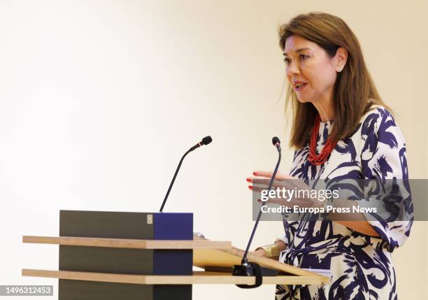The president of OMIE, Carmen Becerril, speaks during a conference on the design of the electricity market organized by the Spanish Energy Club , at...
