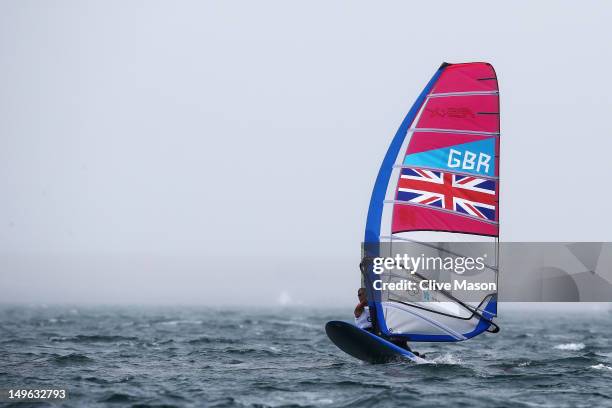 Bryony Shaw of Great Britain competes in the RS:X Women's Sailing on Day 5 of the London 2012 Olympic Games at the Weymouth & Portland Venue at...