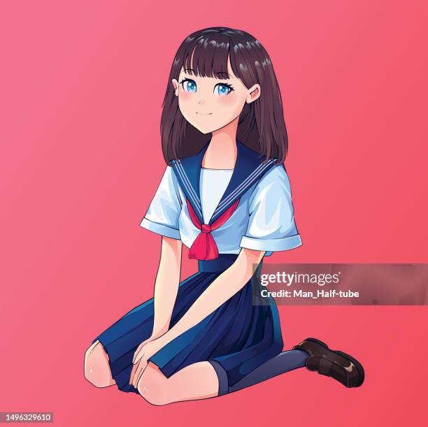 anime manga style schoolgirl - girls school uniform stock illustrations