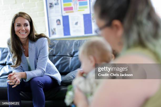 Catherine, Princess of Wales smiles during a visit to the Windsor Family Hub on June 06, 2023 in Windsor, England. The Windsor Family Hub is run by...