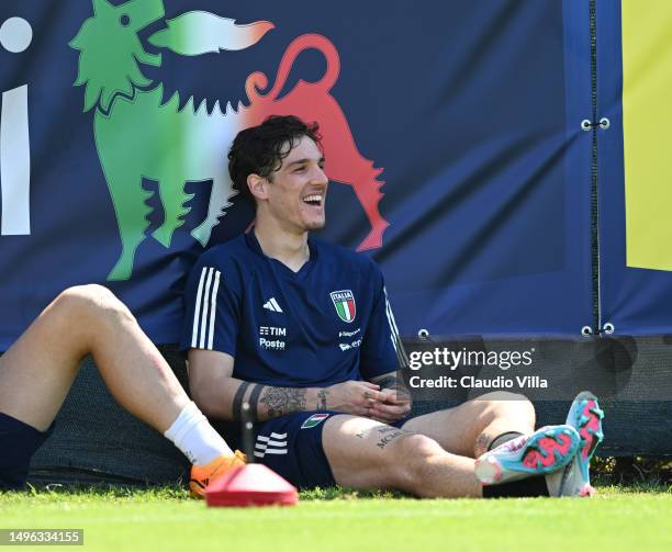 Nicolò Zaniolo of Italy looks on during training session at Forte Village Resort on June 06, 2023 in Santa Margherita di Pula, Italy.