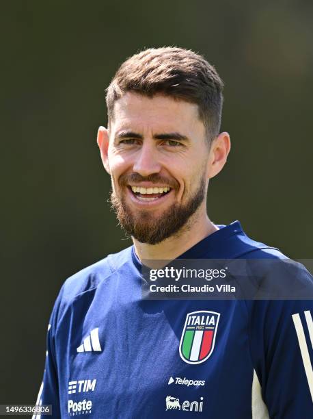 Jorginho of Italy looks on during training session at Forte Village Resort on June 06, 2023 in Santa Margherita di Pula, Italy.