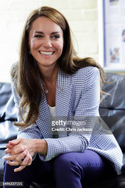 Catherine, Princess of Wales smiles during a visit to the Windsor Family Hub on June 06, 2023 in Windsor, England. The Windsor Family Hub is run by...