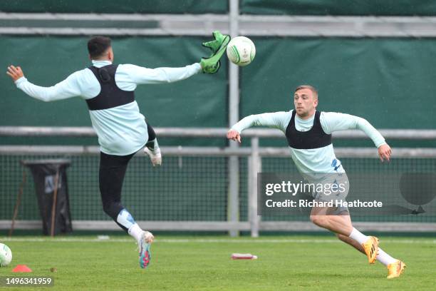 Jarrod Bowen of West Ham United trains during a West Ham United Training Session prior to the UEFA Europa Conference League 2022/23 final match...