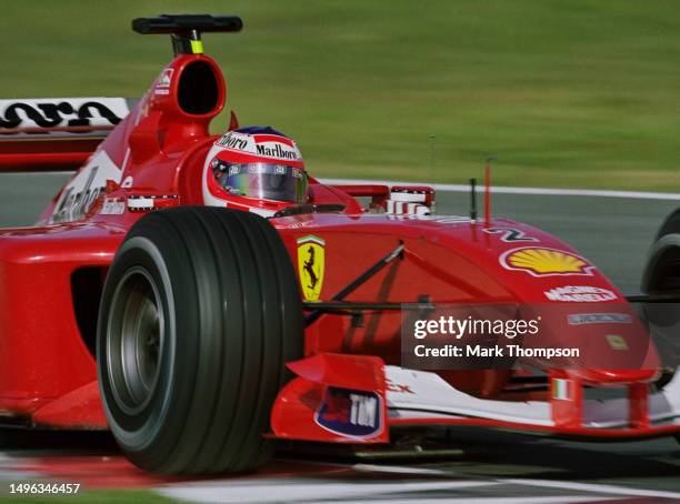 Rubens Barrichello from Brazil drives the Scuderia Ferrari Marlboro Ferrari F1-2001 Ferrari V10 during the Formula One Spanish Grand Prix on 29th...
