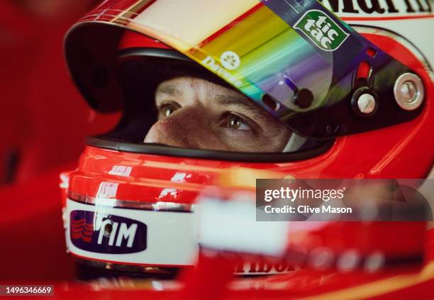 Rubens Barrichello from Brazil looks out from the cockpit of the Scuderia Ferrari Marlboro Ferrari F1-2000 Ferrari V10 during practice for the...