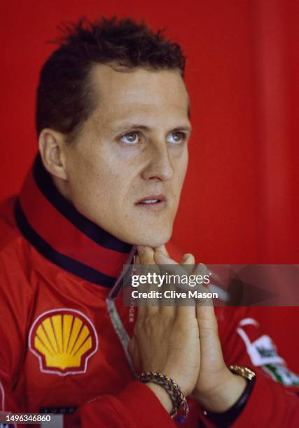Portrait of Michael Schumacher from Germany, driver of the Scuderia Ferrari Marlboro Ferrari F1-2001 Ferrari V10 during practice for the Formula One...