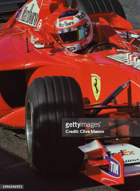 Rubens Barrichello from Brazil drives the Scuderia Ferrari Marlboro Ferrari F1-2000 Ferrari V10 during the Formula One Belgian Grand Prix on 27th...