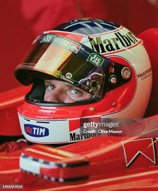 Rubens Barrichello from Brazil looks out from the cockpit of the Scuderia Ferrari Marlboro Ferrari F1-2000 Ferrari V10 during practice for the...