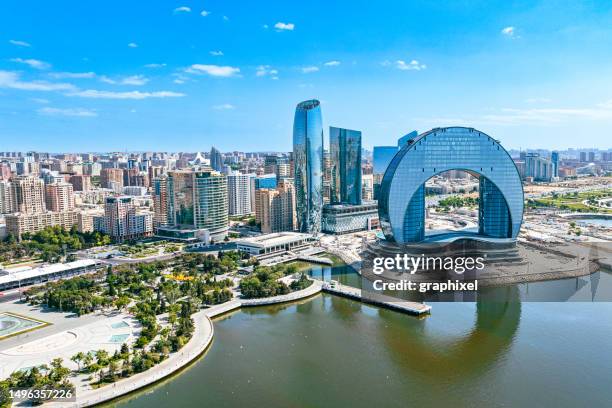 aerial skyline of baku, azerbaijan - azerbaijan stock pictures, royalty-free photos & images