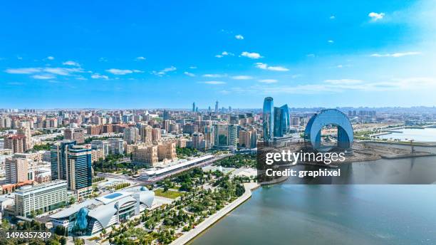 aerial skyline of baku, azerbaijan - caspian sea city stock pictures, royalty-free photos & images