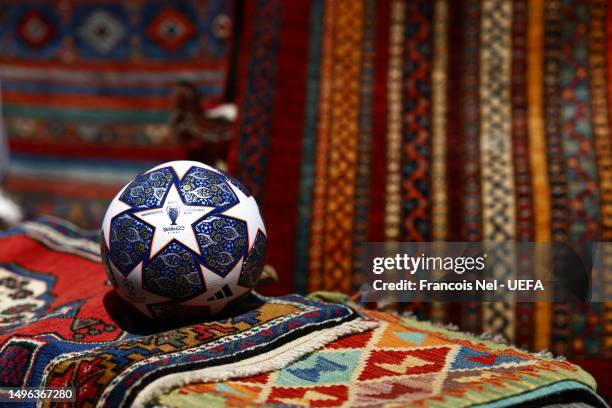 View of the official matgch ball at the Grand Bazaar ahead of the UEFA Champions League 2022/23 final on June 06, 2023 in Istanbul, Turkey.
