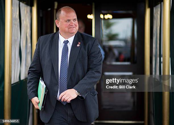 Rep. Tom Reed, R-NY., leaves the House Republican Conference meeting, beginning at the Capitol Hill Club on Wednesday, August 1, 2012.