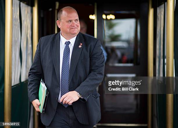 Rep. Tom Reed, R-NY., leaves the House Republican Conference meeting, beginning at the Capitol Hill Club on Wednesday, August 1, 2012.