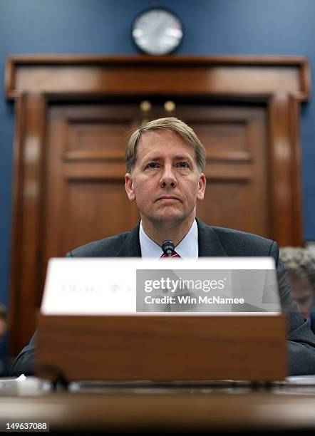 Consumer Financial Protection Bureau Director Richard Cordray testifies before the House Small Business Committee August 1, 2012 in Washington, DC....