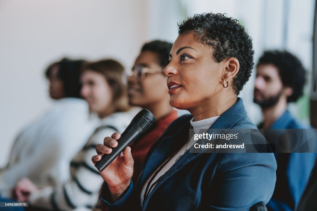 Ask a question using microphone conference