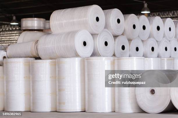 production of polypropylene industrial bags - cellophane stock pictures, royalty-free photos & images