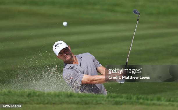 Alex Noren of Sweden plays out of a bunker on the 5th hole during the G4D Tour prior to the Volvo Car Scandinavian Mixed at Ullna Golf & Country Club...