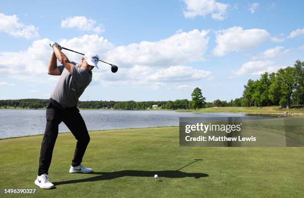 Alex Noren of Sweden tees off on the 8th hole during the G4D Tour prior to the Volvo Car Scandinavian Mixed at Ullna Golf & Country Club on June 06,...