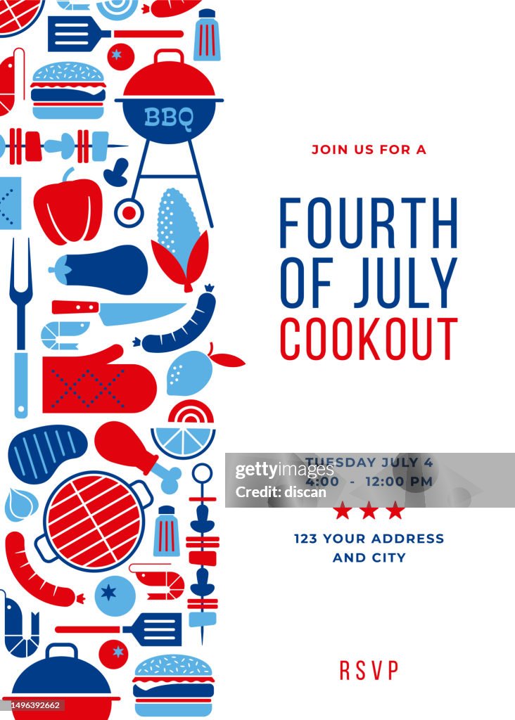 Fourth of July BBQ Party Invitation Template.