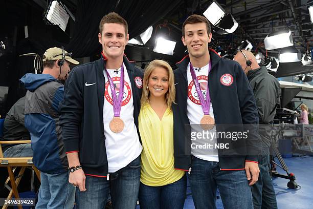 David Boudia, Shawn Johnson, Nick McCrory during the 2012 Summer Olympic Games on July 31, 2012 in London, England --