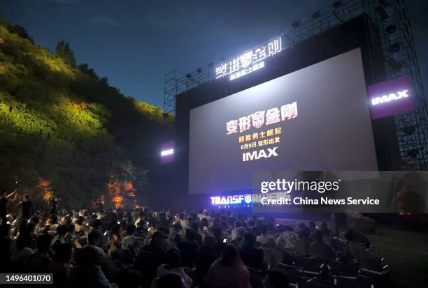 People attend the "Transformers: Rise of the Beasts" China premiere at Jinshanling resort on June 5, 2023 in Luanping County, Chengde City, Hebei...