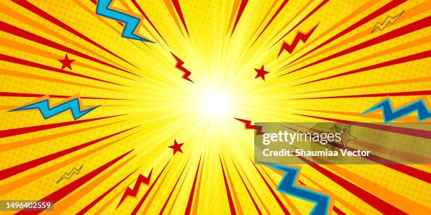 abstract sun light rays vector illustration background with zapping lightning and halftone - excitement background stock illustrations