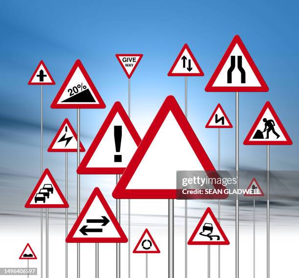 highway warning signs - sign pole stock pictures, royalty-free photos & images