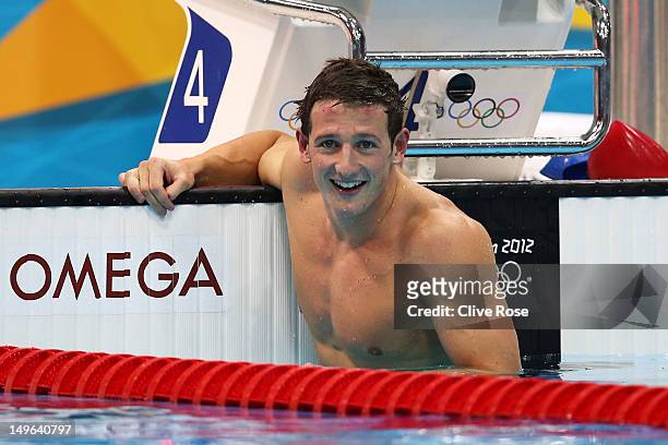 Michael Jamieson of Great Britain reacts after he finished second in the Final for the Men's 200m Breaststroke on Day 5 of the London 2012 Olympic...