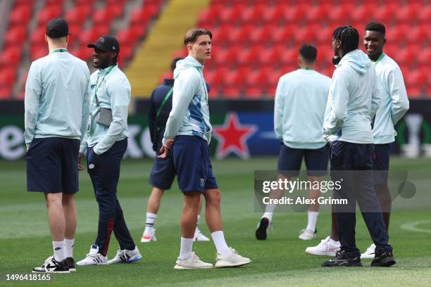 Freddie Potts of West Ham United inspects the pitch prior to the UEFA Europa Conference League 2022/23 final match between ACF Fiorentina and West...