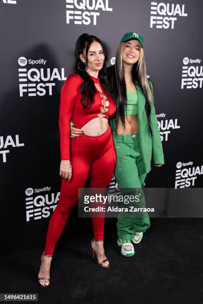 Mala Rodriguez and Lola Indigo attend the "Mujeres A Todo Volumen" photocall at WiZink Center on June 06, 2023 in Madrid, Spain.