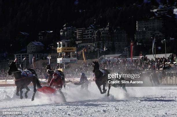 Skijoring in St. Moritz, Switzerland, 1989.