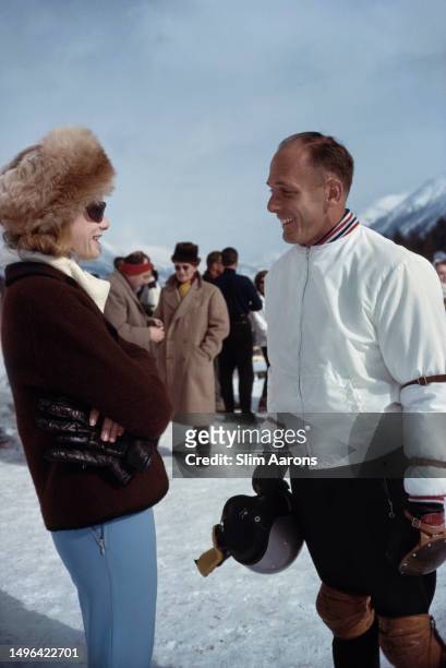 Robin Butler and Dick Cowell on the slopes in St Moritz, Switzerland, 1963.