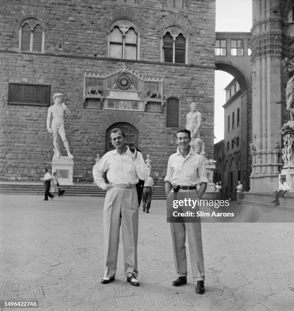 The American actor Joseph Cotten posed with the American photographer Slim Aarons in Rome, 1949. Cotten is in Rome for the production of William...