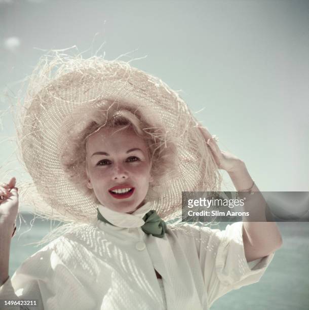 Hungarian-American actress and socialite Eva Gabor in Montego Bay, Jamaica, 1954.