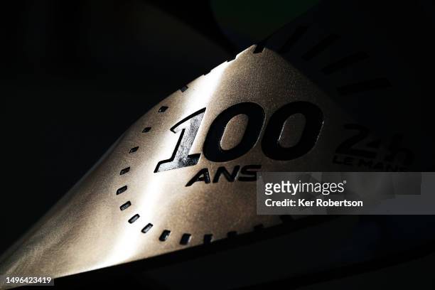 The 100th Anniversary Le Mans 24 Hours race trophy is displayed at the Circuit de la Sarthe on June 06, 2023 in Le Mans, France.