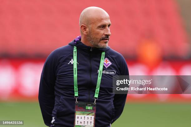 Vincenzo Italiano, Head Coach of ACF Fiorentina, inspects the pitch ahead of the UEFA Europa Conference League 2022/23 final match between ACF...