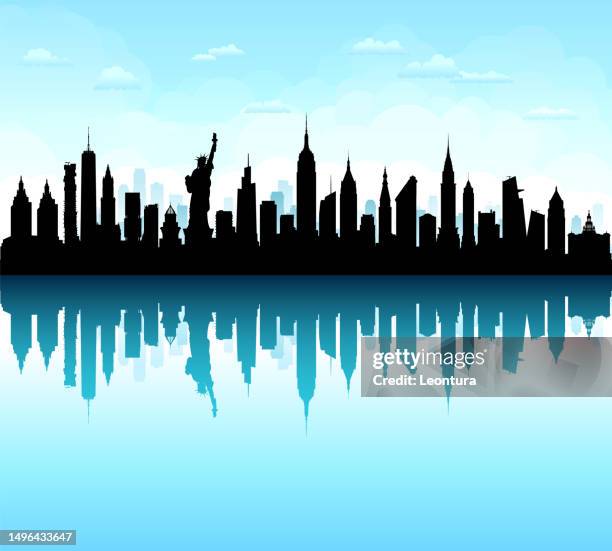 skyline von new york city (alle gebäude sind beweglich und komplett) - one world trade center stock-grafiken, -clipart, -cartoons und -symbole