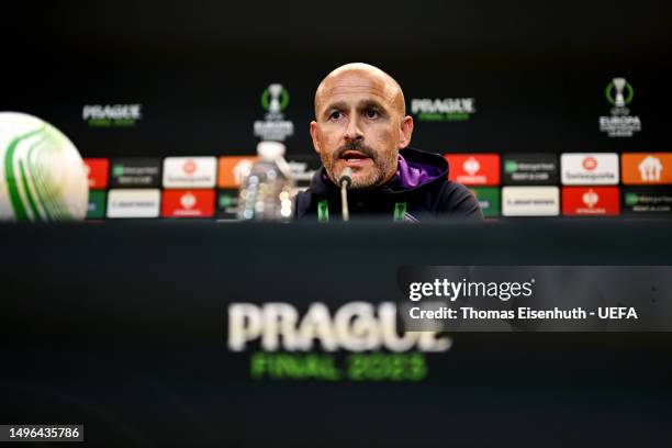 Vincenzo Italiano, Head Coach of ACF Fiorentina, talks to the media during a Press Conference prior to the UEFA Europa Conference League 2022/23...