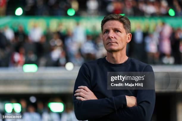 Oliver Glasner head coach of Eintracht Frankfurt looks on during the DFB Cup final match between RB Leipzig and Eintracht Frankfurt at Olympiastadion...