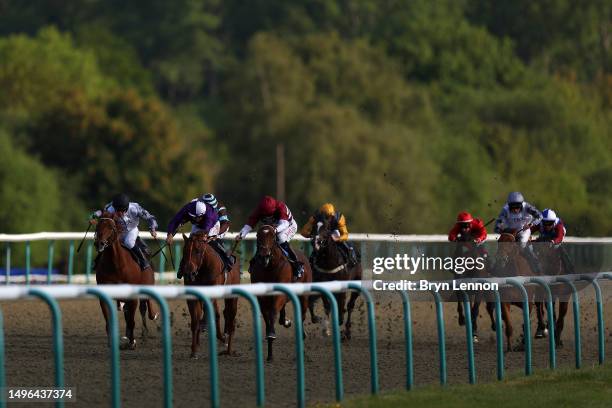 The runners and riders in the British Stallion Studs EBF Novice Stakes at Lingfield Park on June 06, 2023 in Lingfield, England.