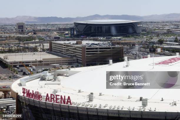 General view of Allegiant Stadium prior to Game Two of the 2023 NHL Stanley Cup Final at T-Mobile Arena on June 05, 2023 in Las Vegas, Nevada.